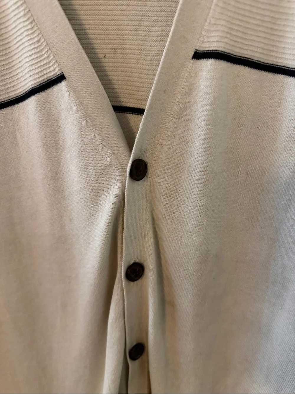 Banana Republic M Ivory Black Trim Textured V Neck Cardigan Sweater